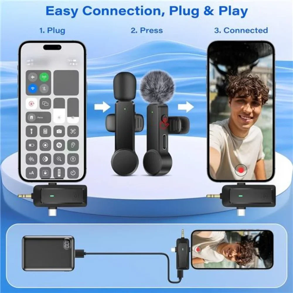Wireless Lavalier Microphone for iPhone Android Camera – Cordless Lapel Mics